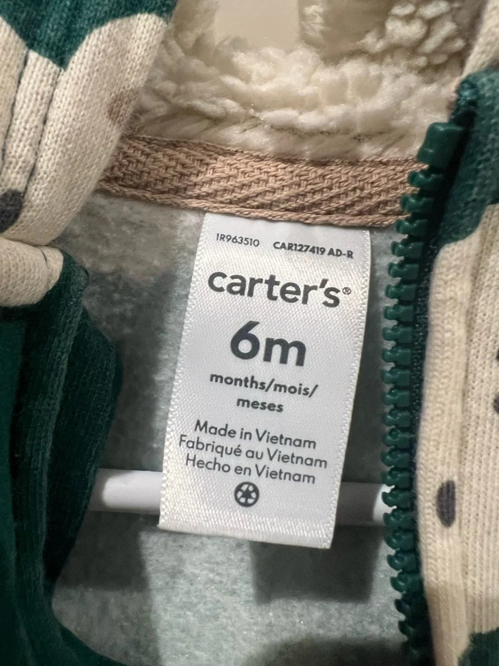 Carter's 6m Teal One-Piece Footie with Cream Bear Faces - Picture 3 of 4
